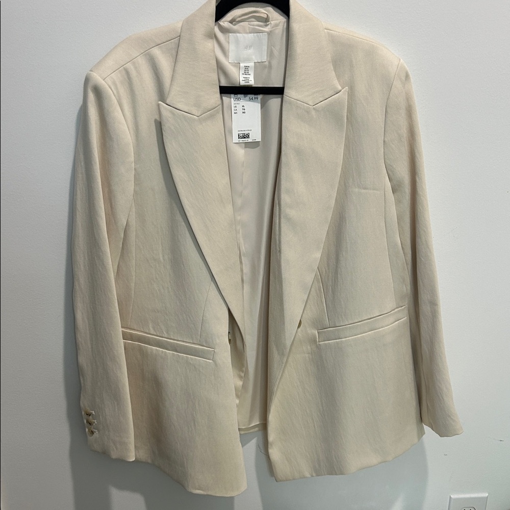 H&M Cream Open-Front Tailored Blazer